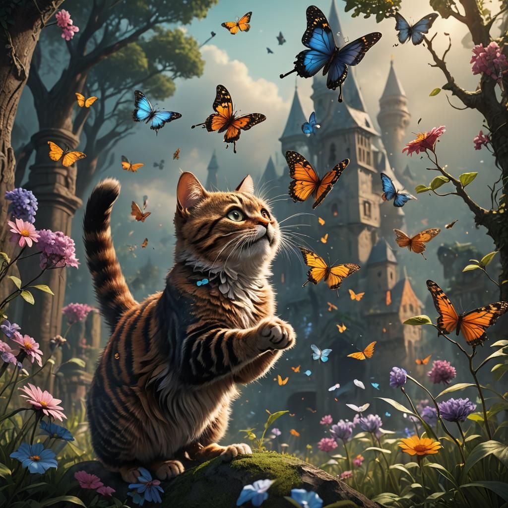 Kitty with butterflies