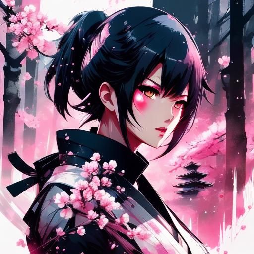 Beautiful Ninja Double Exposure Portrait in Manhwa Style