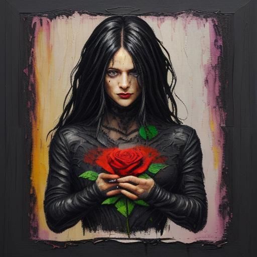 Black Rose Emerges: Expressionist Impasto Oil Painting
