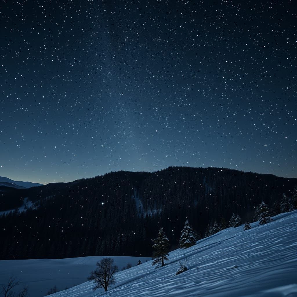 Surreal Starfall Over Winter Landscape