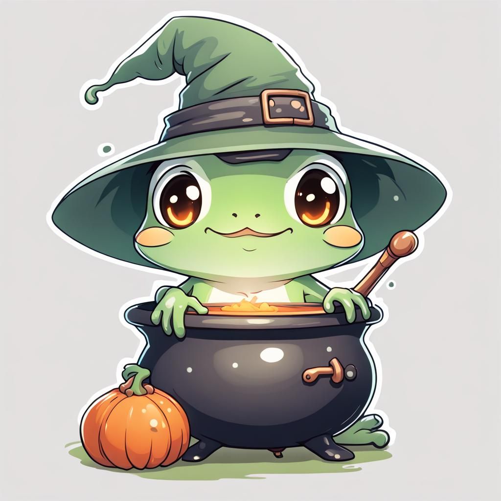 Cute Chibi Frog Witch in Graffiti Art Style