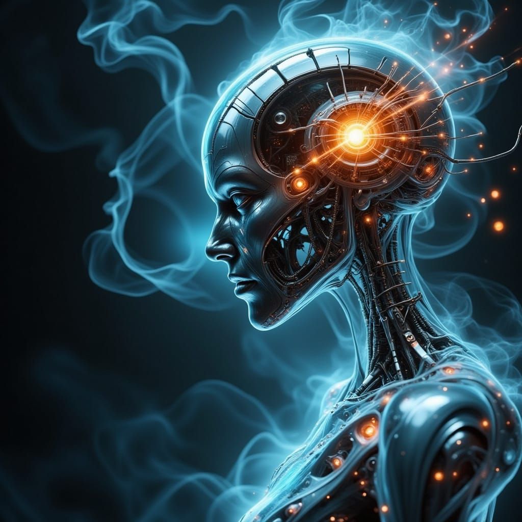 Mad Scientist's Cybernetic Lab with Glowing Brain