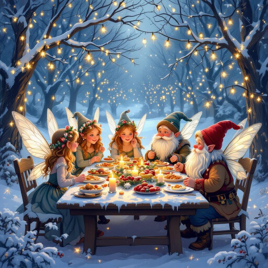 Enchanting Christmas Fairy Land Feast with Dwarfs and Fairie...