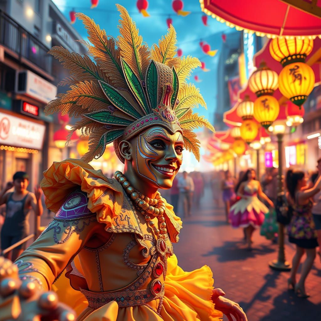 Vibrant Carnaval Celebration in 3D Anime Style