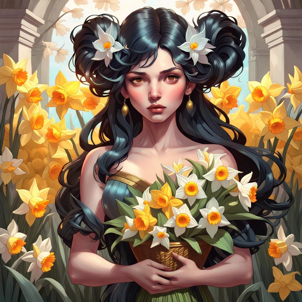 Persephone Portrait with Cornucopia and Narcissus