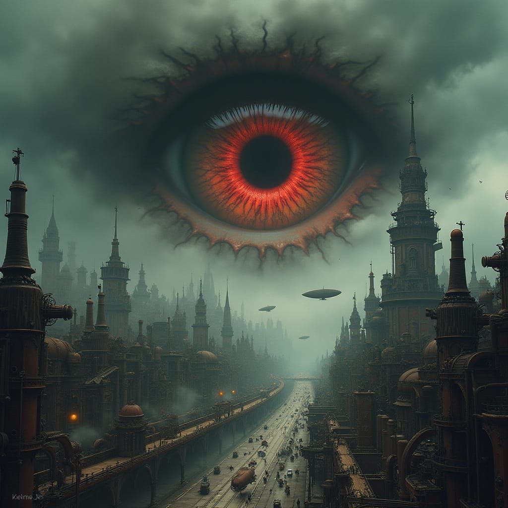 Gargantuan Eye Stares Down Upon Gothic Industrial Metropolis