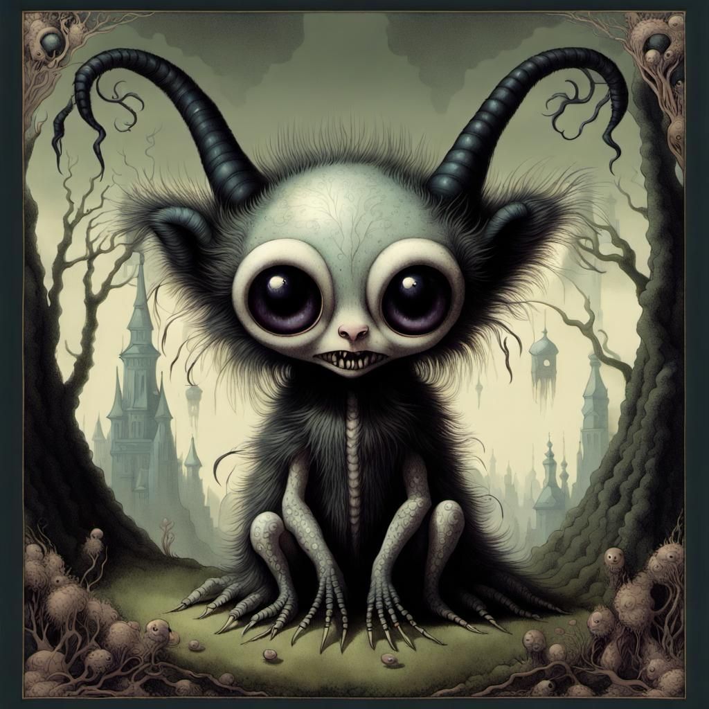 Creepy Cute Fae Creature in Maximalist Style