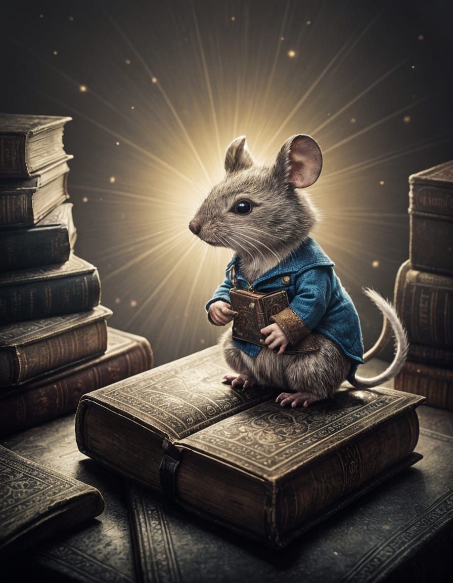 Rocker Mouse Ponders Secrets in Dusty Library