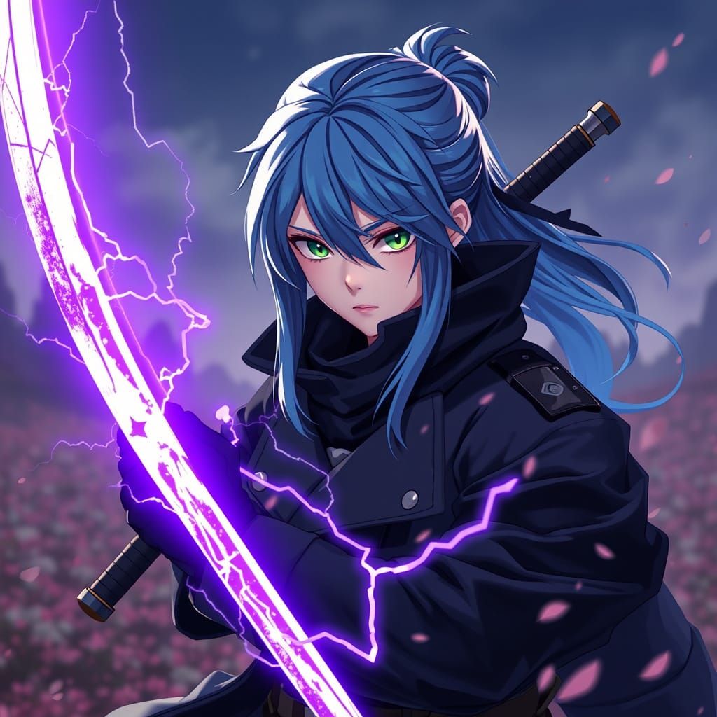 Ninja with Purple Lightning Blade on Battlefield