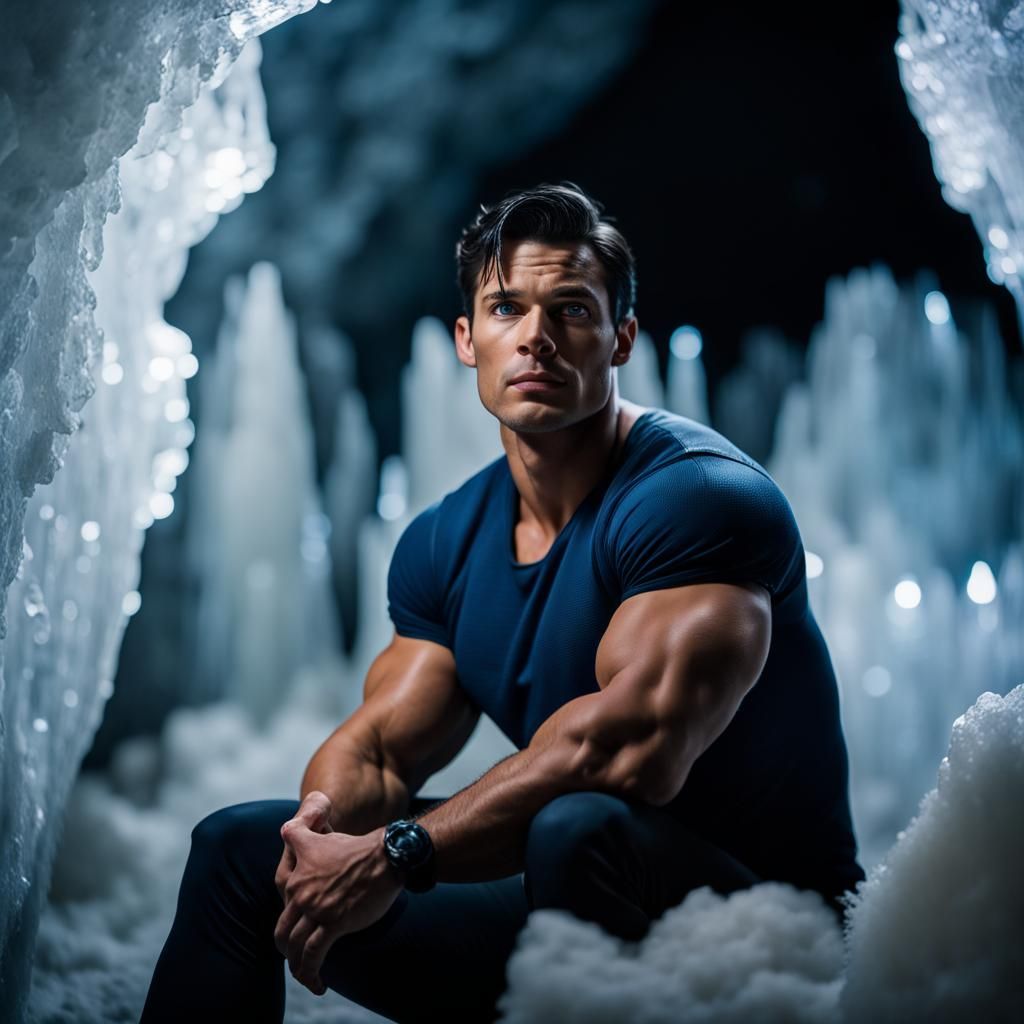 Superman Contemplates in North Pole Cave