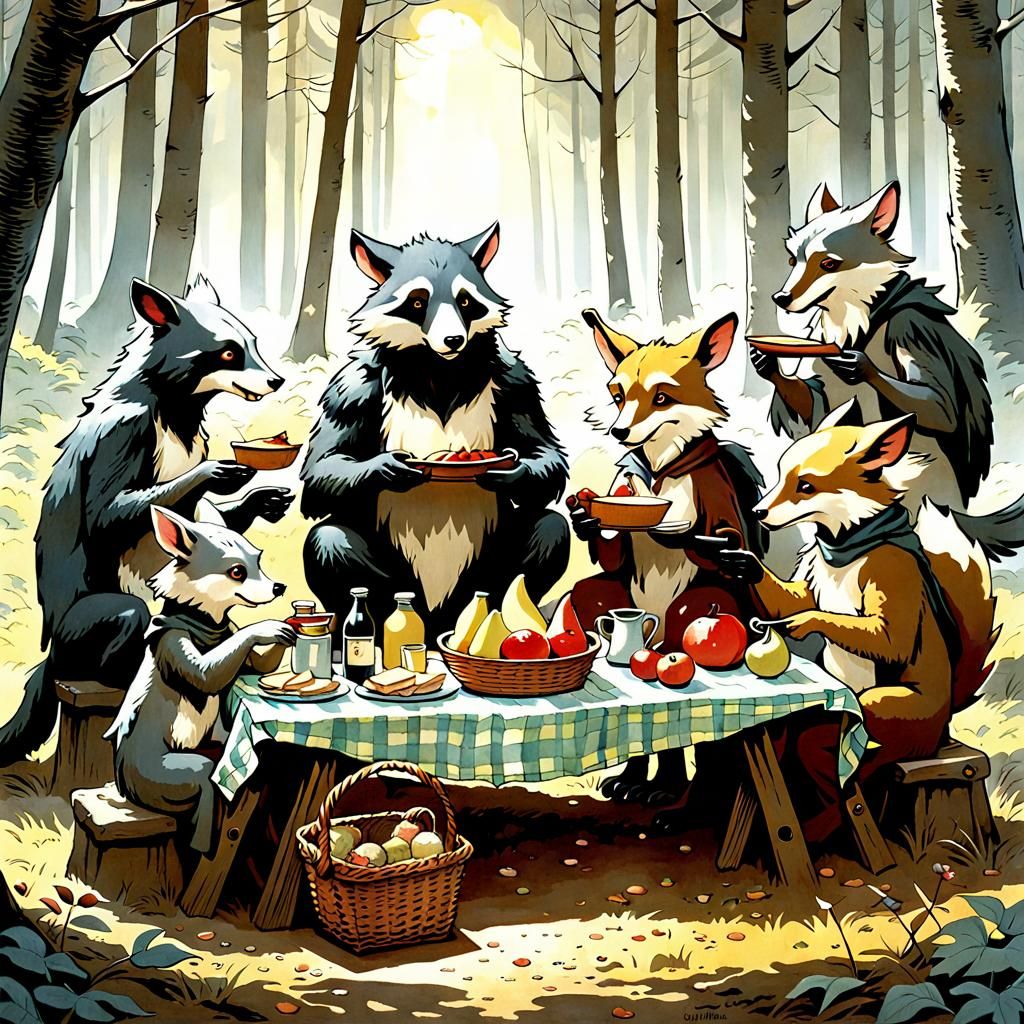 Enchanted Woodland Picnic Illustration