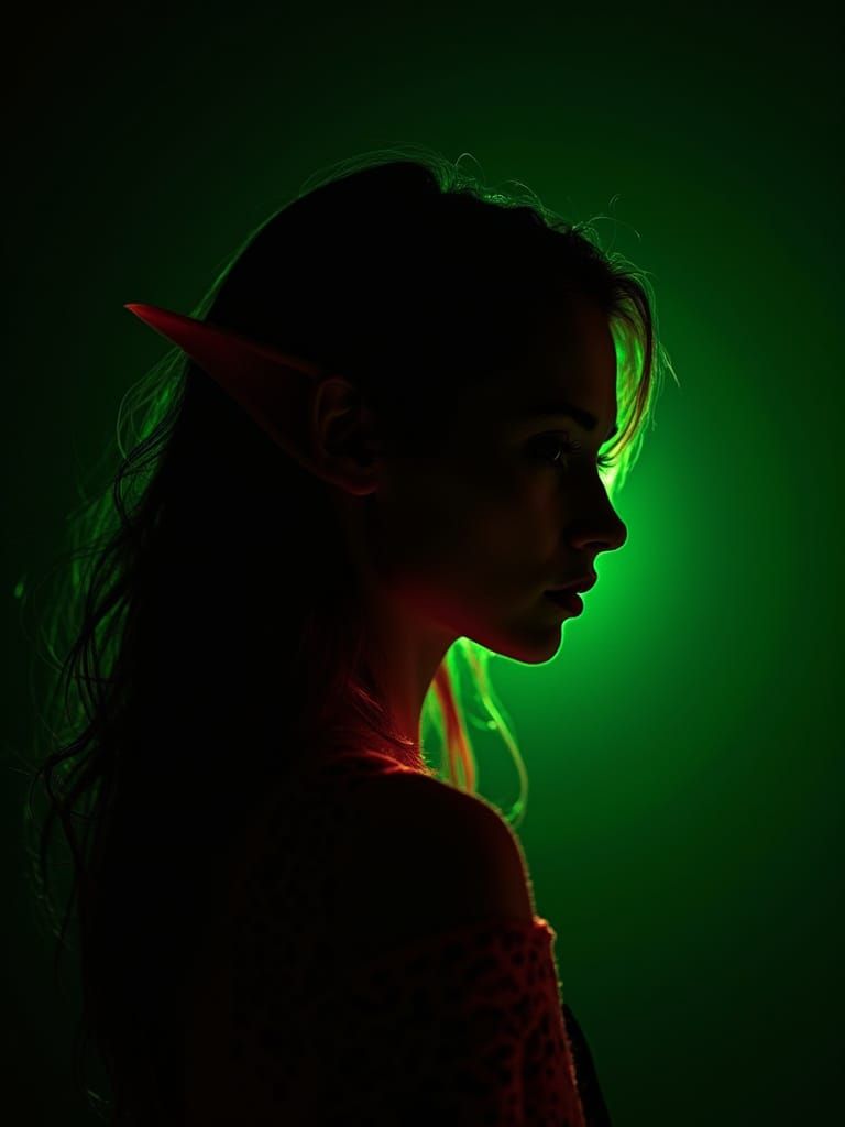 Vibrant Elf Silhouette in Bold Green and Red