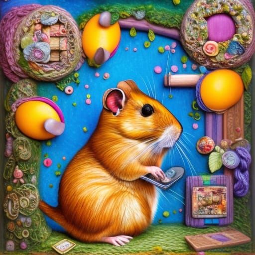 Whimsical Hamster Feast in Surreal Dollhouse