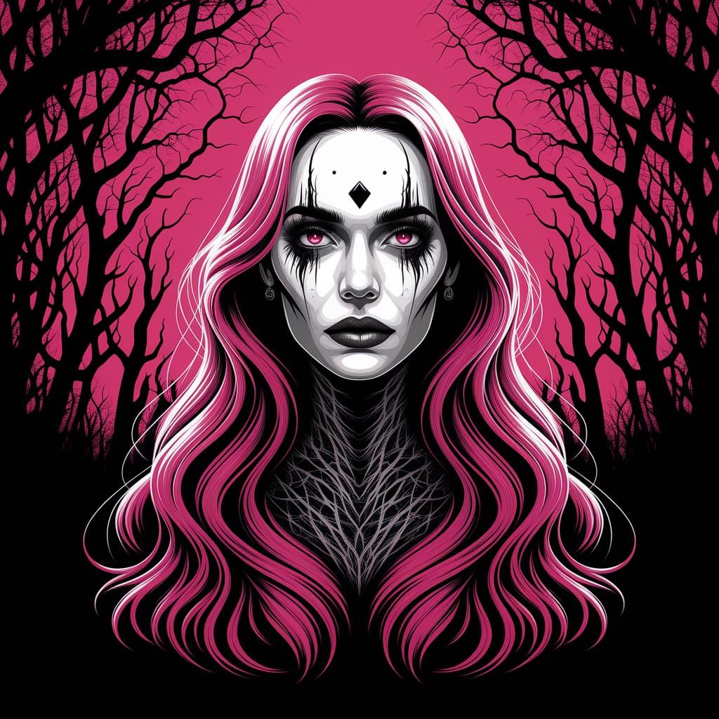 Eerie Abstract Horror Artwork in Cerise Hues