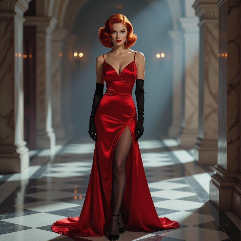 Red-Haired Woman in Palazzo, Photorealistic Style