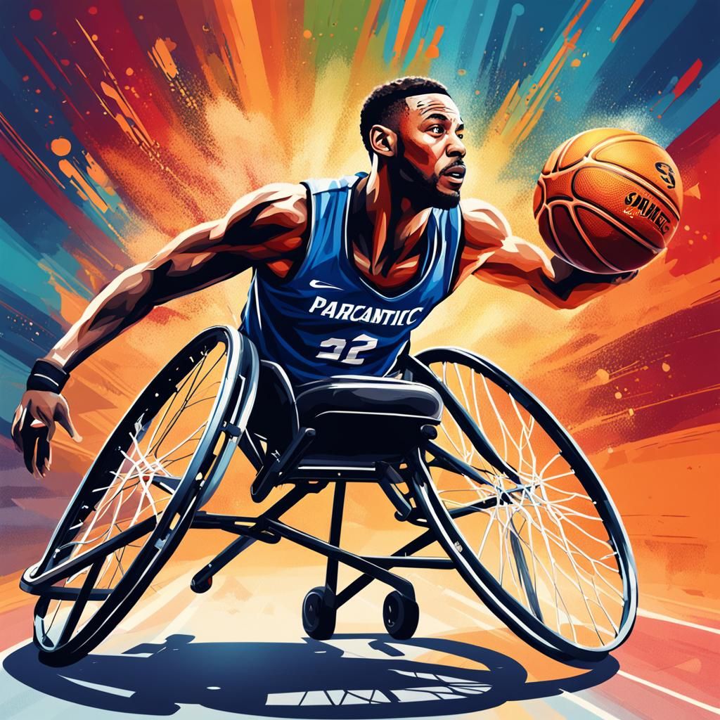 A paralympic wheelchair basketball athlete passing the ball ...