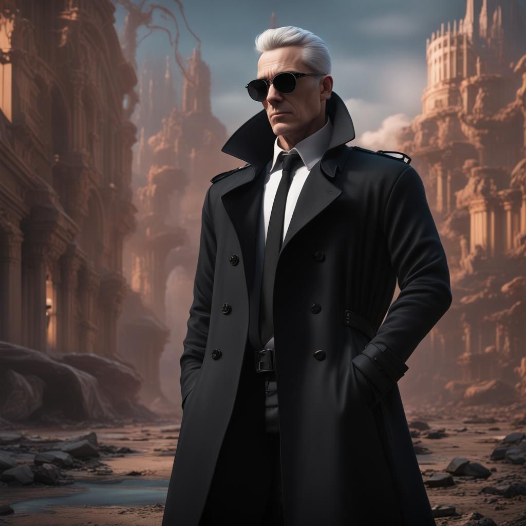 Man in Trench Coat: Detailed Matte Painting
