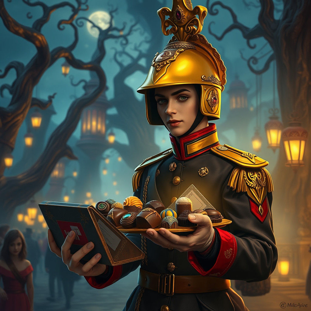 Mail Carrier Distributing Gemstone Chocolates in Fantasy Cit...