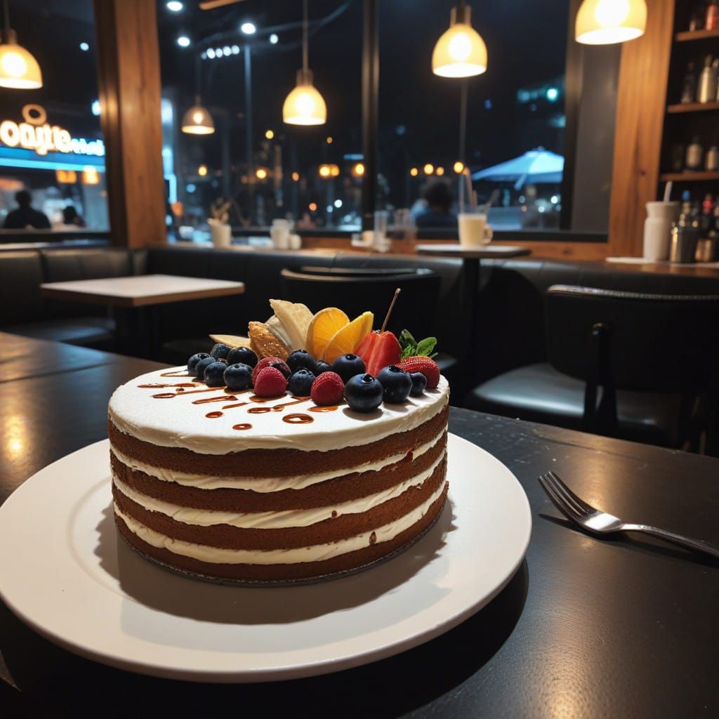 A Futuristic Still Life of a Decadent Cake in a Modern Setti...