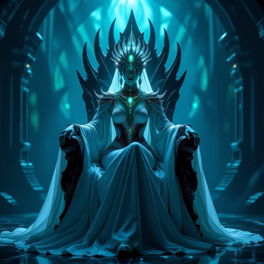 Ethereal Alien Queen on Obsidian Throne