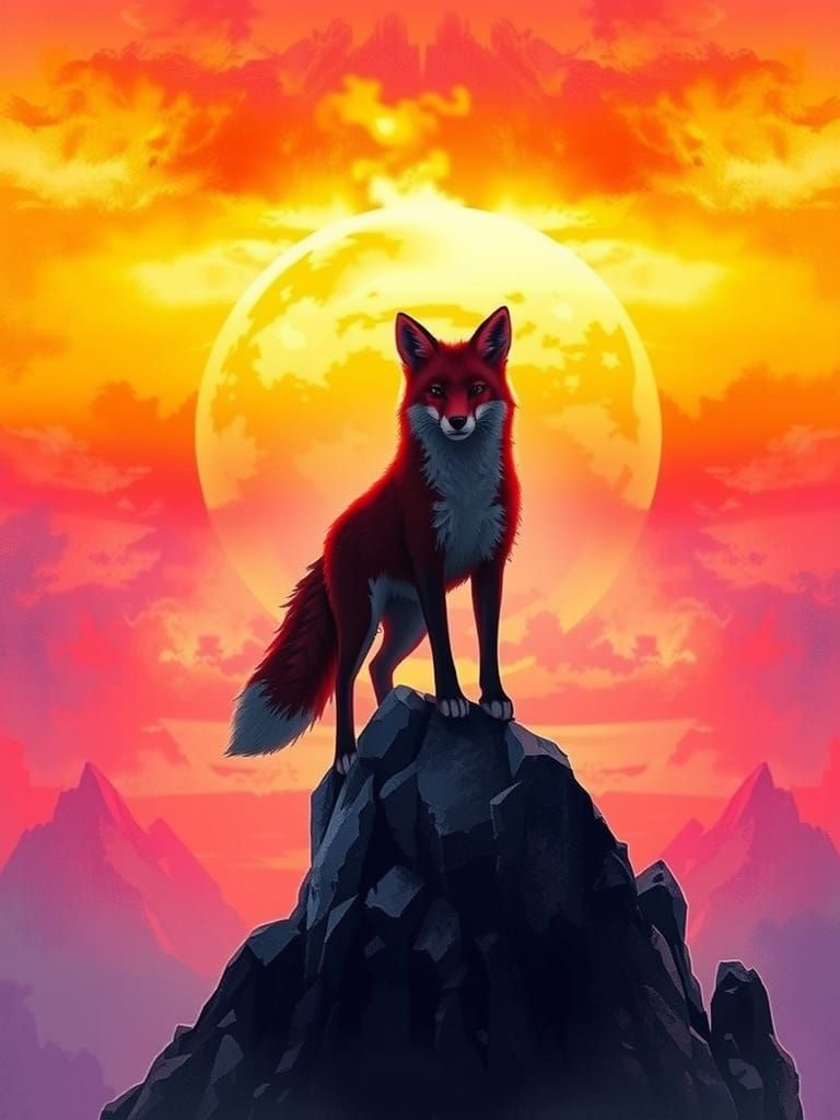 Fox Silhouette at Sunrise in Painterly Style