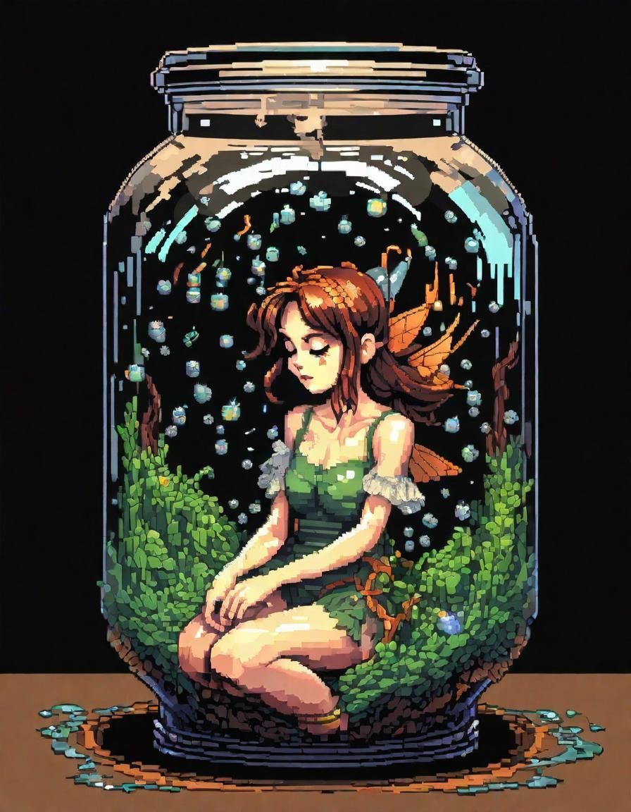 Fairy Trapped in Jar: Pixel Art Anime Style