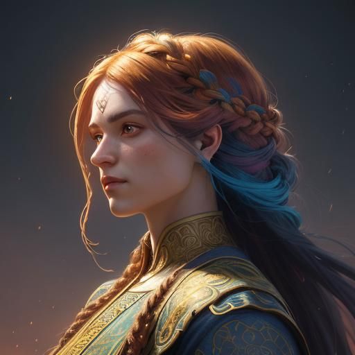 Art Nouveau Portrait of Woman with Braids