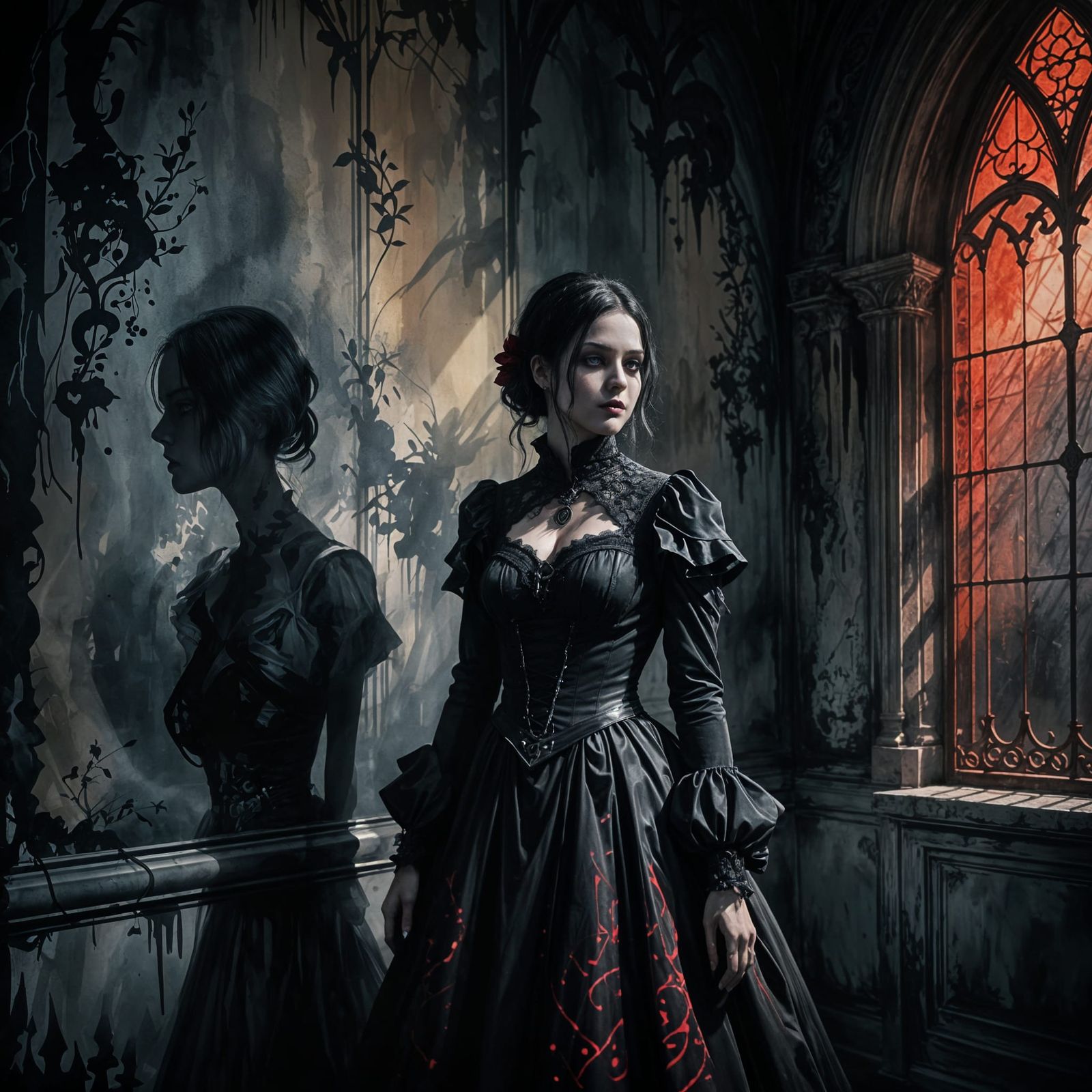 Gothic Watercolor of a Mysterious Lady