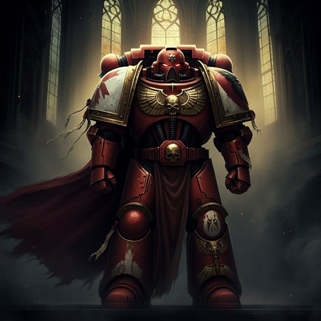 Blood Angel Space Marine in Gothic Cathedral