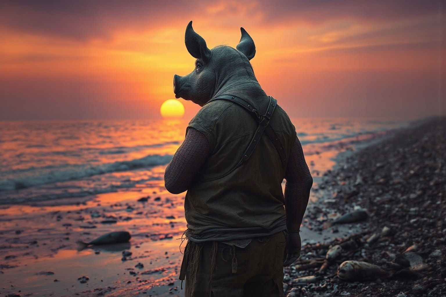 Polluted Sunset: Gritty Industrial Meets Organic Art