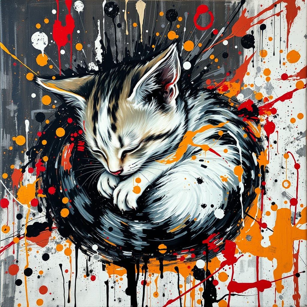 Abstract Kitten in Expressionist Painting Style