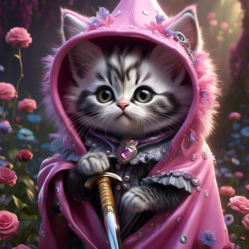 Cute Kitten with Hockey Mask, Fantasy Art