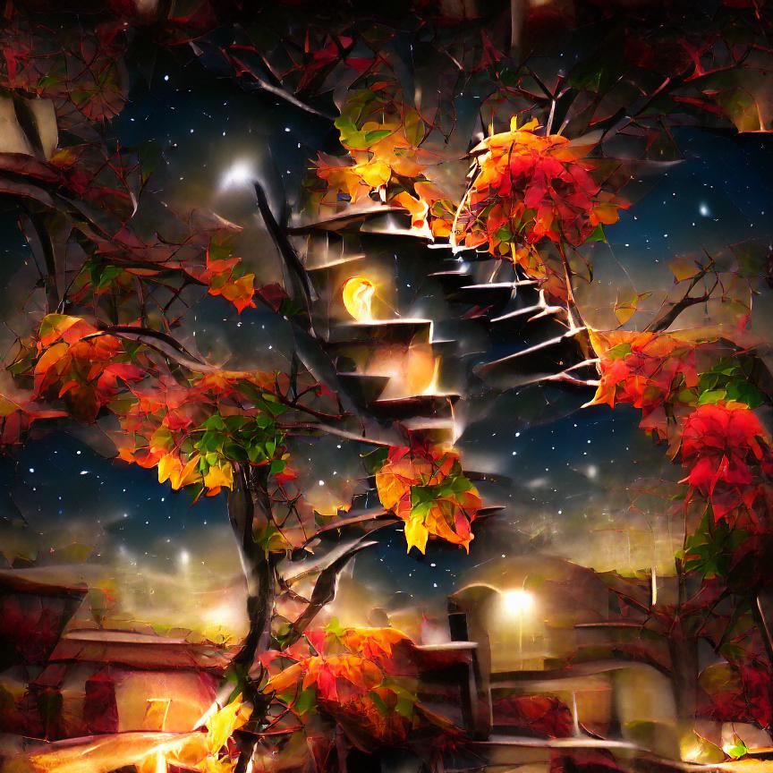 Surreal Night: Tree Stairway to Time