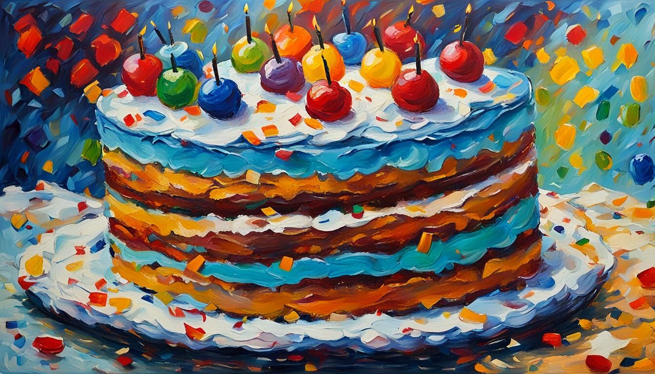 Funny Birthday Cake in Expressionist Impasto Style