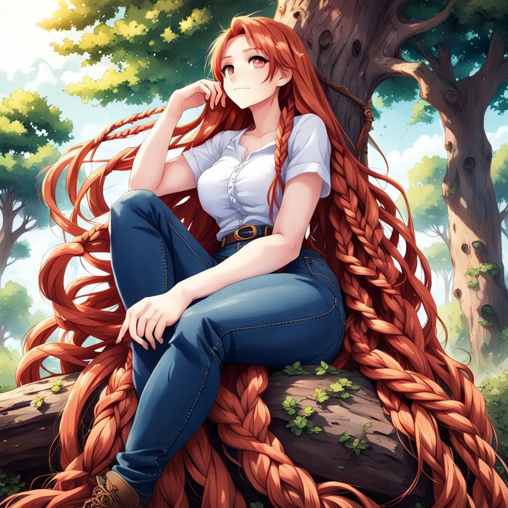 Curvy Giantess Rapunzel Braiding Hair, Anime Style