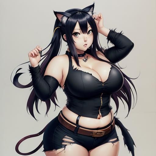 Curvaceous Anime Girl with Cat Features