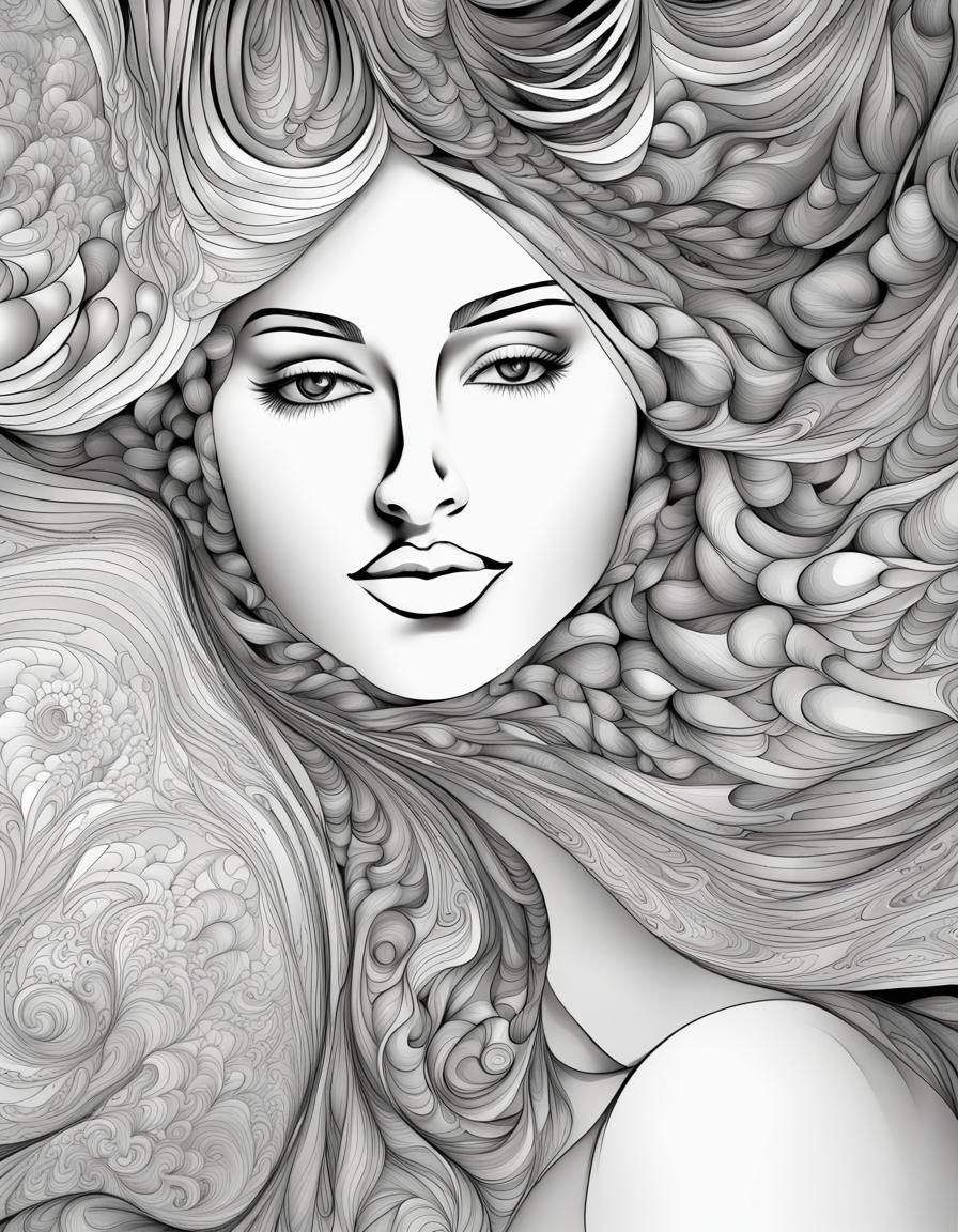 Abstract Fractal Girl Portrait with 3D Shading