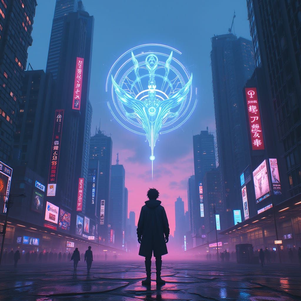 Surreal Cyberpunk Metropolis at Dusk