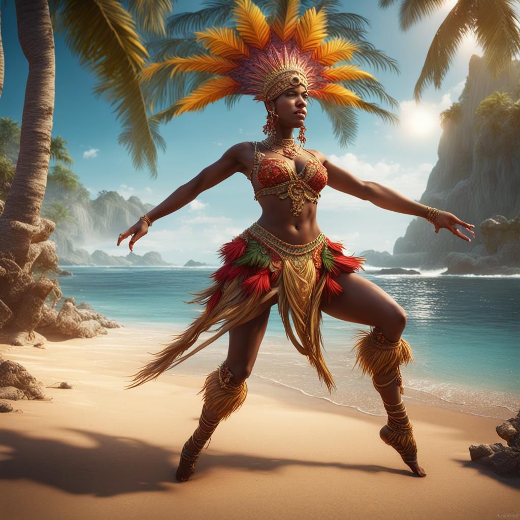 Samba Dancer on Tropical Beach: Fantasy Concept Art