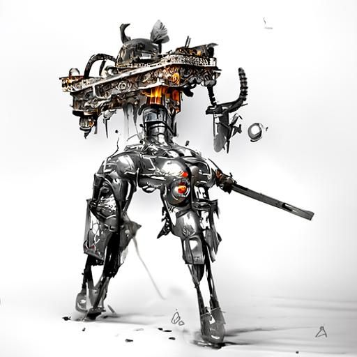 Colorful Ancient Mecha Samurai Robot in Hyperrealism