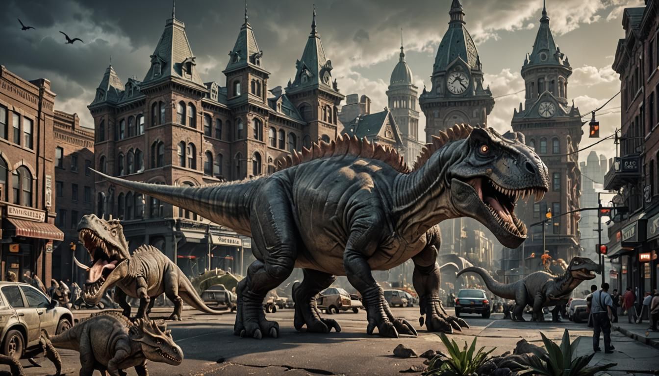 Hyperrealistic Dinosaur City in Cinematic HDR Photography