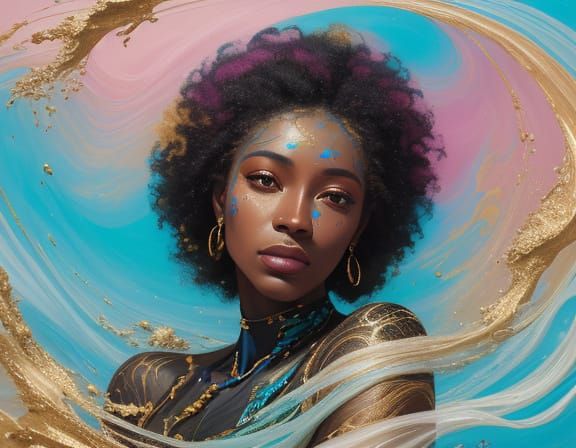 Abstract Portrait of a Woman in Swirling Silk and Sand