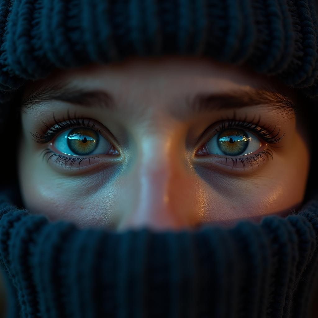 Eyes Reflecting Oncoming Car Headlights in Sharp Focus