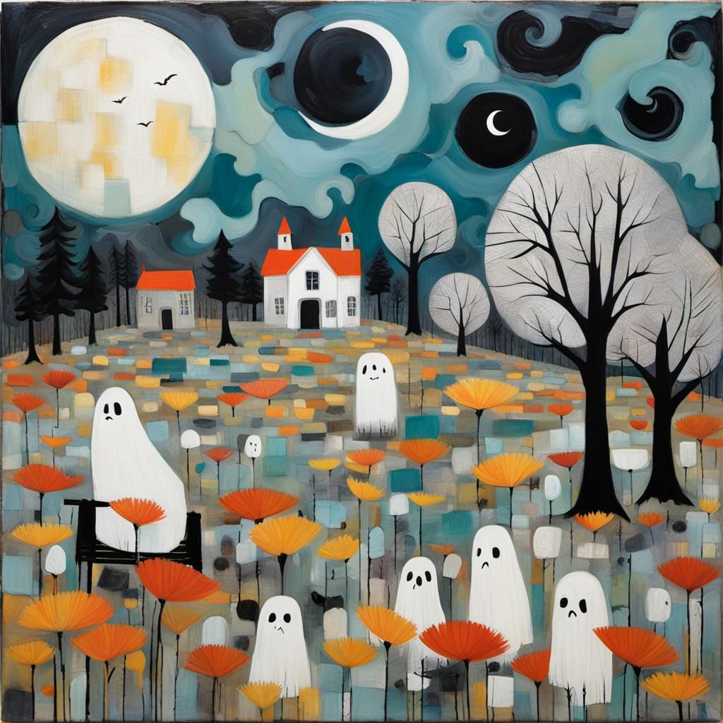 Silent Movie Ghosts in Encaustic Style