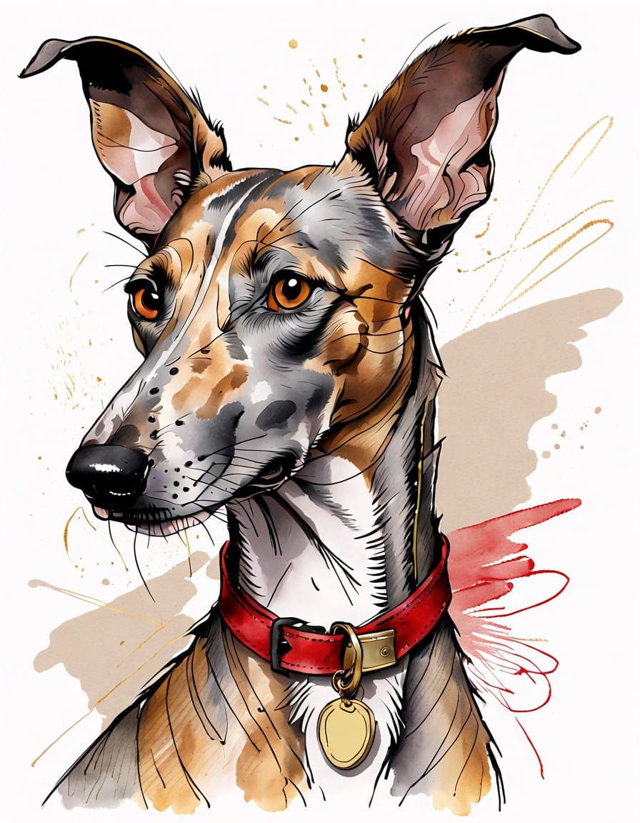 Scribbled Portrait of a Striped Greyhound Dog