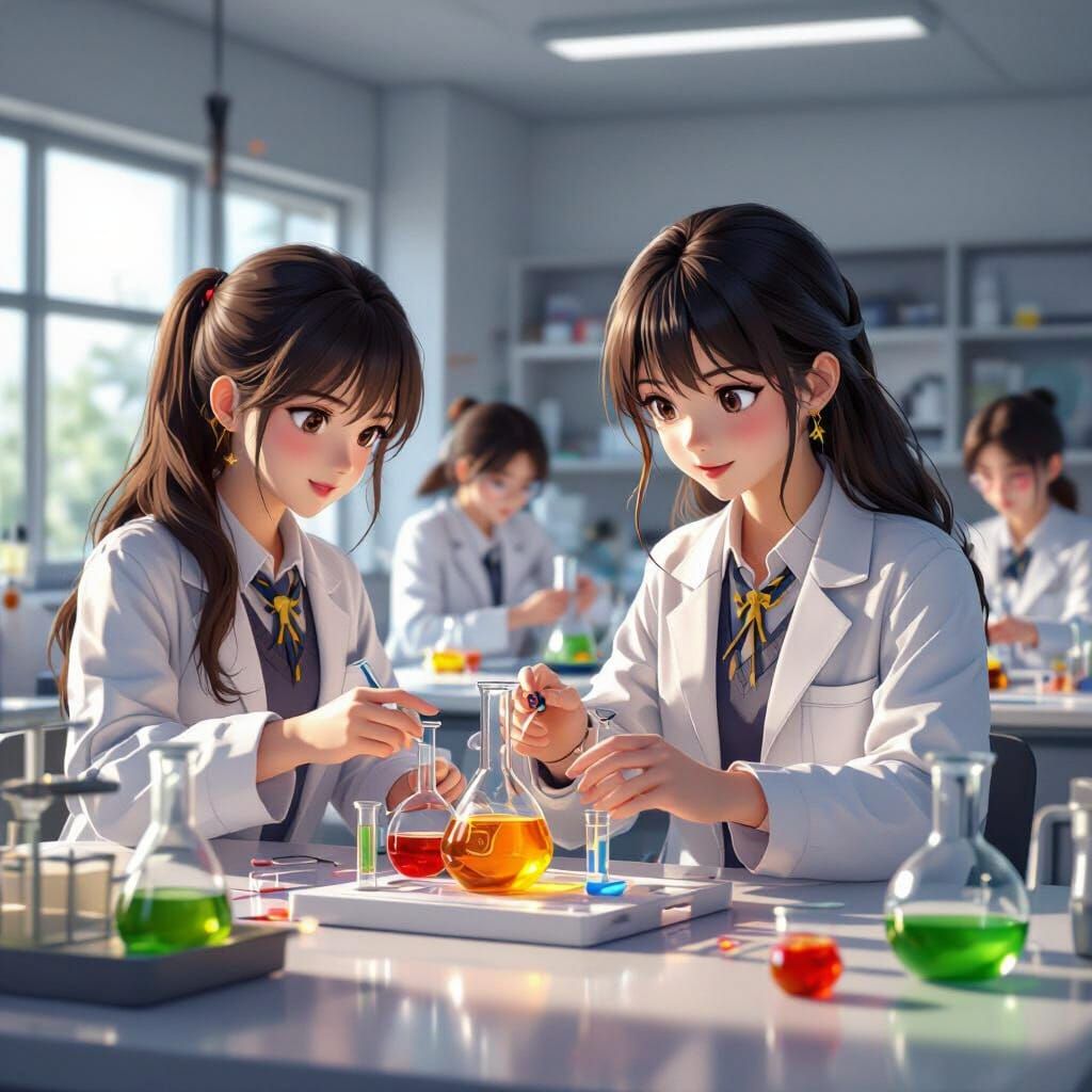 Teenagers Conduct Chemistry Experiments in School Lab