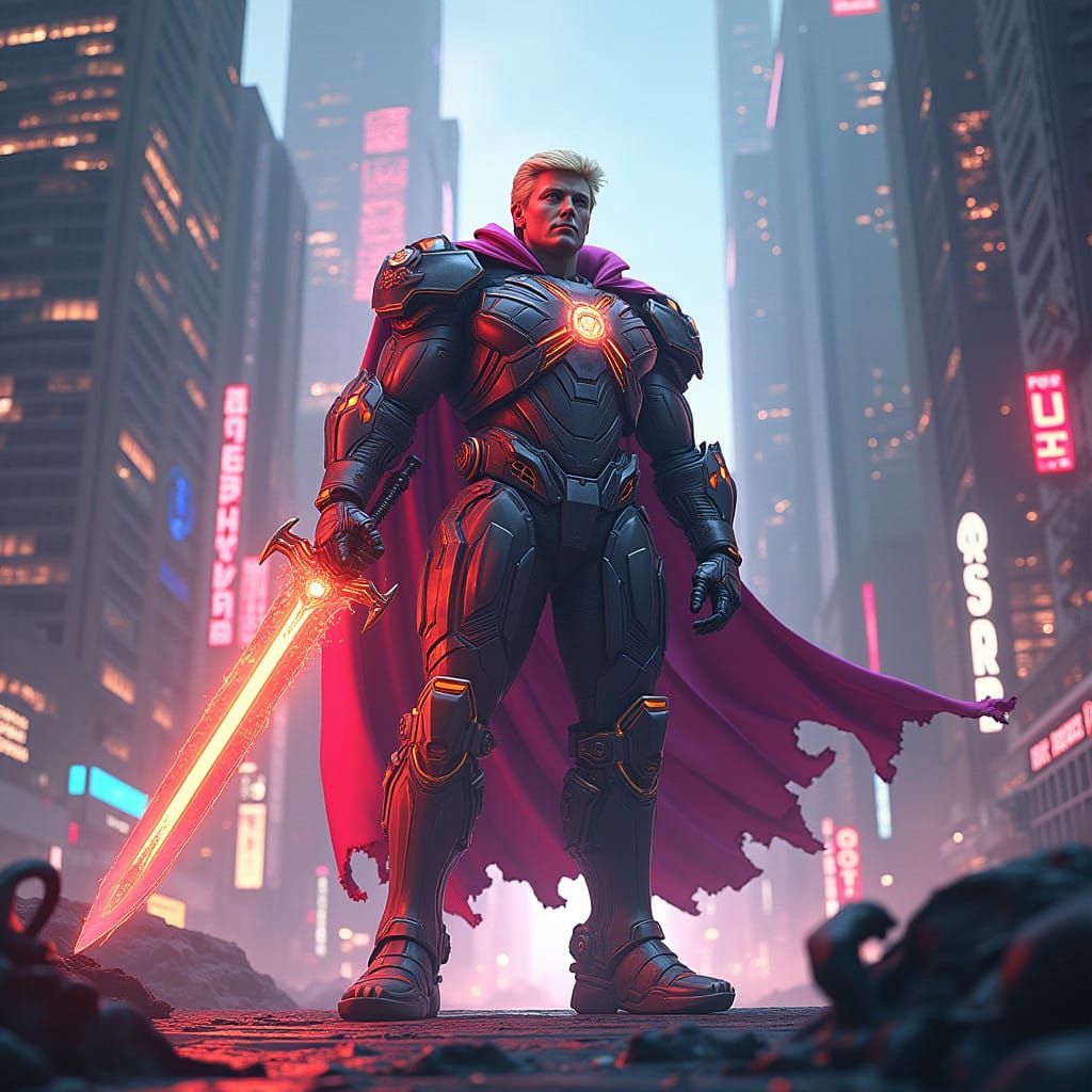 Cyberpunk Hero Optimus Maximus in Futuristic Cityscape