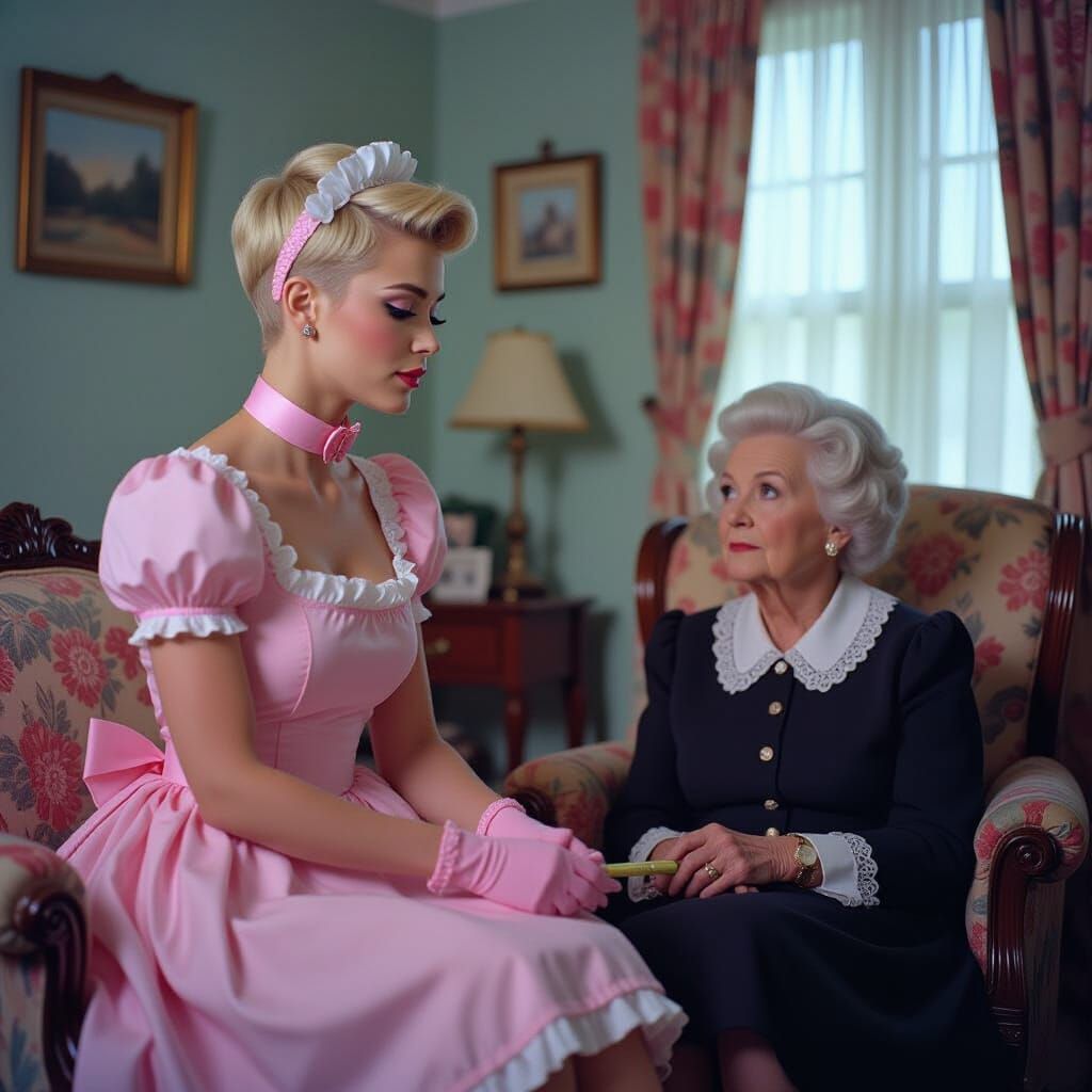 Crossdresser In French Maid Outfit Cleans Room