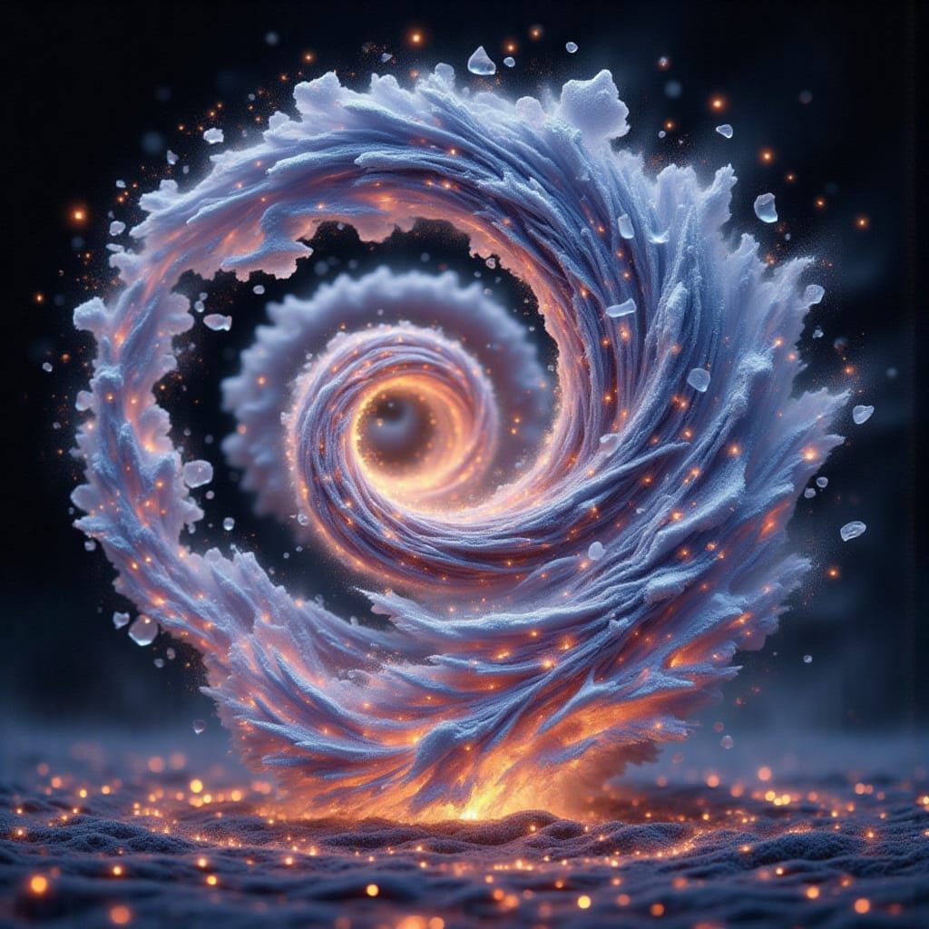 Luminescent Ice Cubes in Sparkling Abstract Vortex