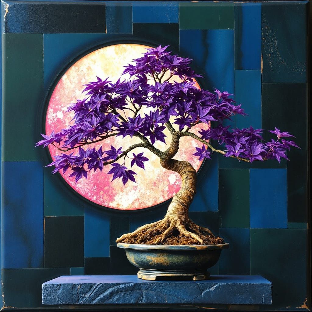 Brilliant Biophilic Art Bonsai tree encaustic Japanese Maple...